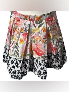 PETALO Pleated Floral Skirt Size 10 12 Medium Large Boho Cottage Mini